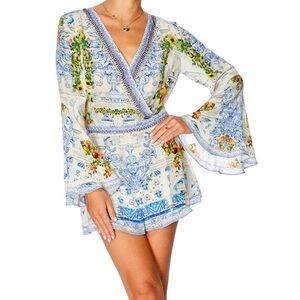 CAMILLA Come As You Are Bell Sleeve Playsuit Romper 100% Silk Resort Wear Size S